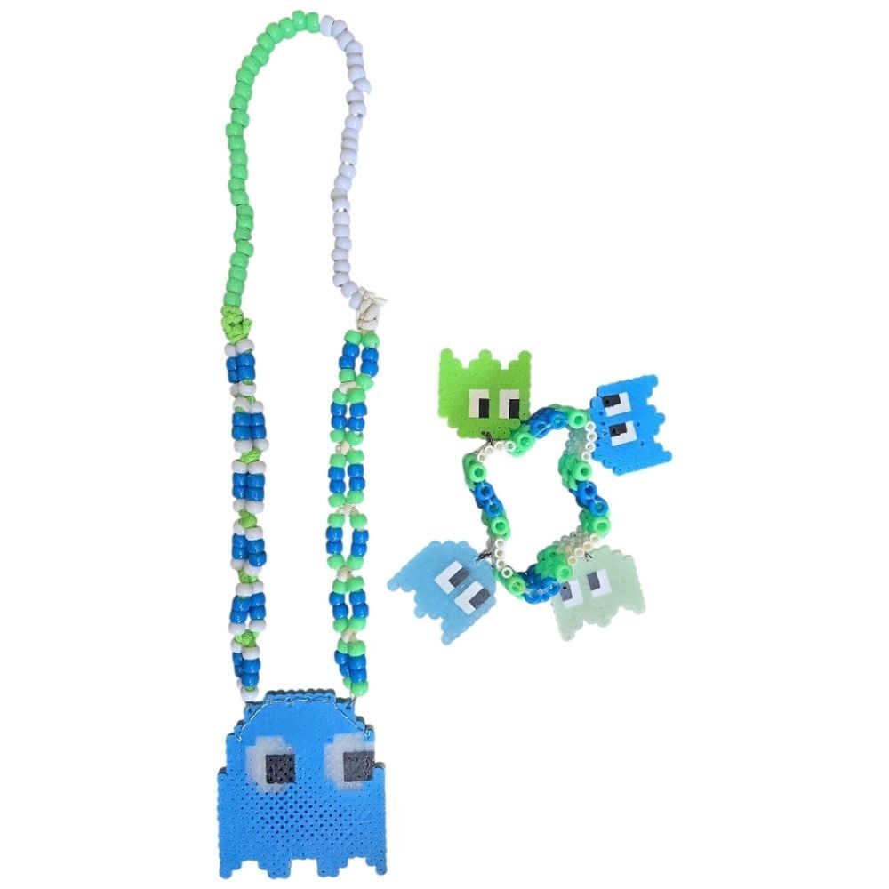 Colorful Beaded Ghost Necklace & Cuff Set